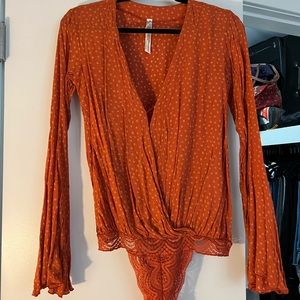 Free People Orange Polka Dot Bodysuit